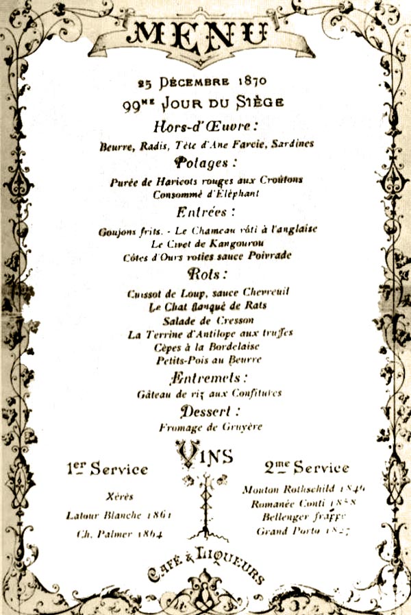 1870 menu during the Siege of Paris