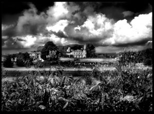Exterior view of Château Lafite and vineyards