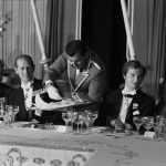 Dinner in the grand tent at Persepolis. From left to right: Prince Rainier of Monaco, Prince Philip of Great Britain, Crown Prince Gustav of Sweden and Vice President Spiro Agnew of the USA.