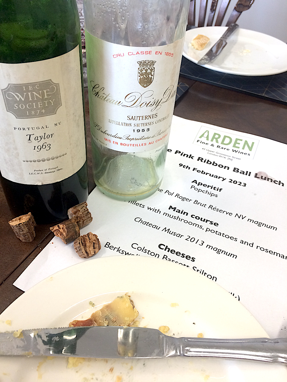 1963 Taylor's Vintage Port and 1953 Doisy Daene at the Pink Ribbon Ball Lunch at Arden Fine Wines