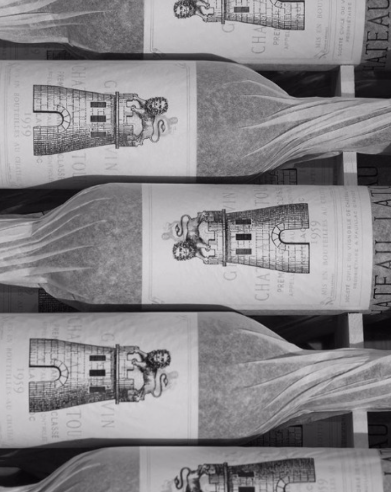 Bottles of Chateau Latour at the winery in Pauillac